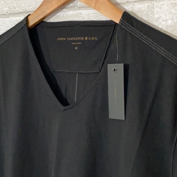 John Varvatos Short Sleeve V Neck T-Shirt Black - Picture 8 of 12